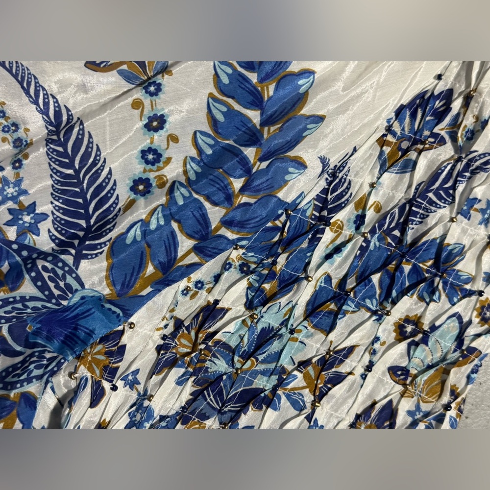 FARM Rio Blue & White Floral Embroidered Peasant Blouse - Picture 9 of 12
